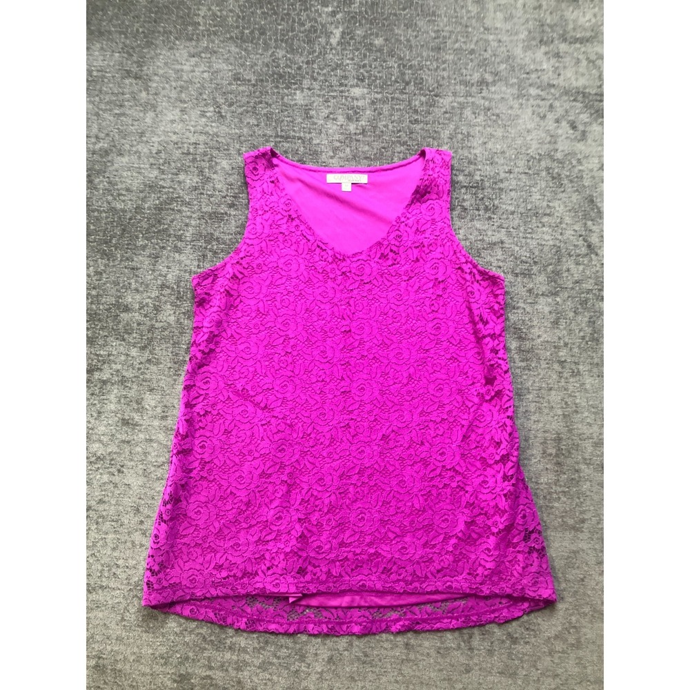 Ellen Tracy Company Tank Top Womens Medium Purple Soft Floral Lace Preppy V-Neck